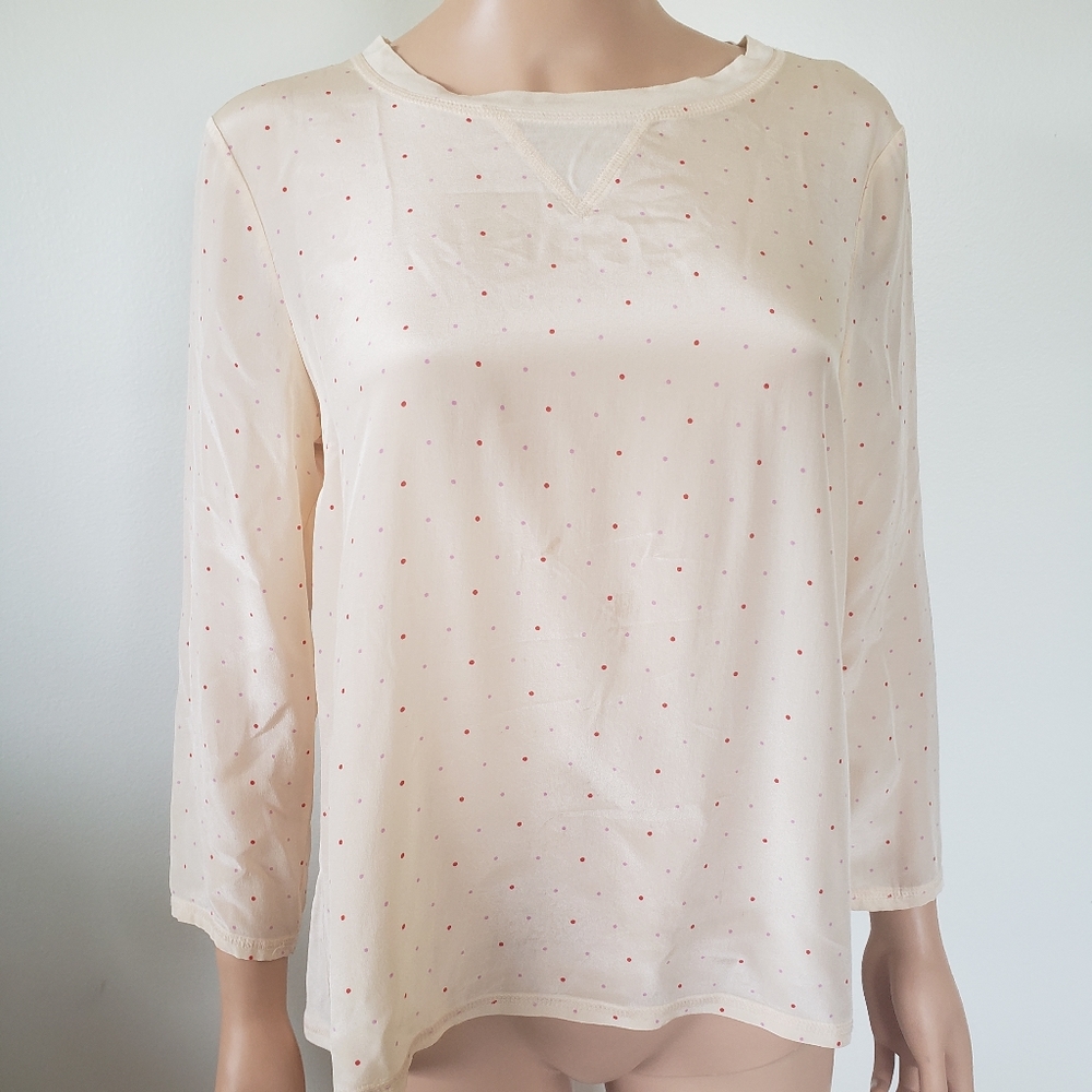 Madewell Cream Blouse with Tiny Red Dot Print